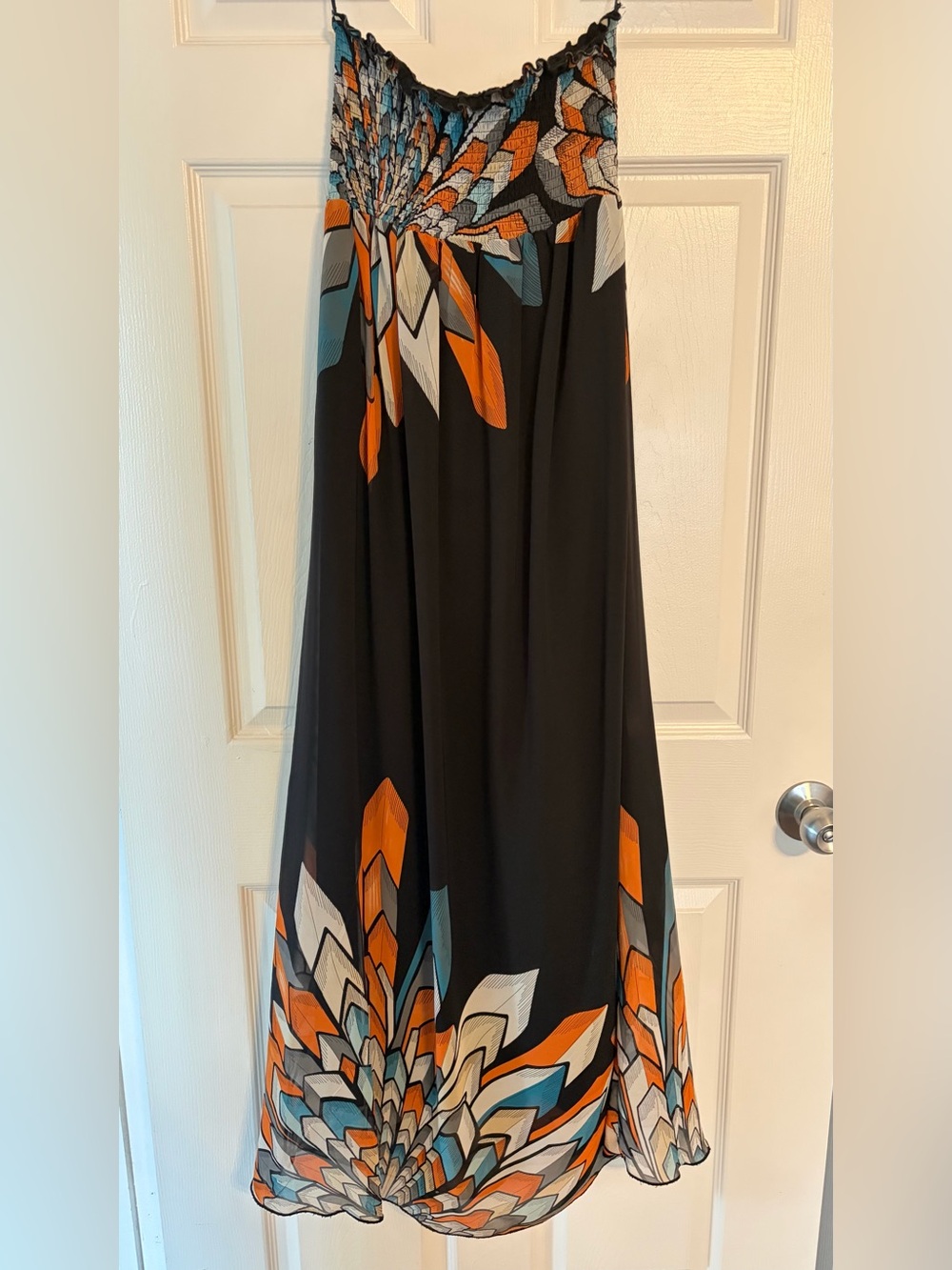 Forever 21 Black Maxi Skirt with Orange & Teal Floral Motif